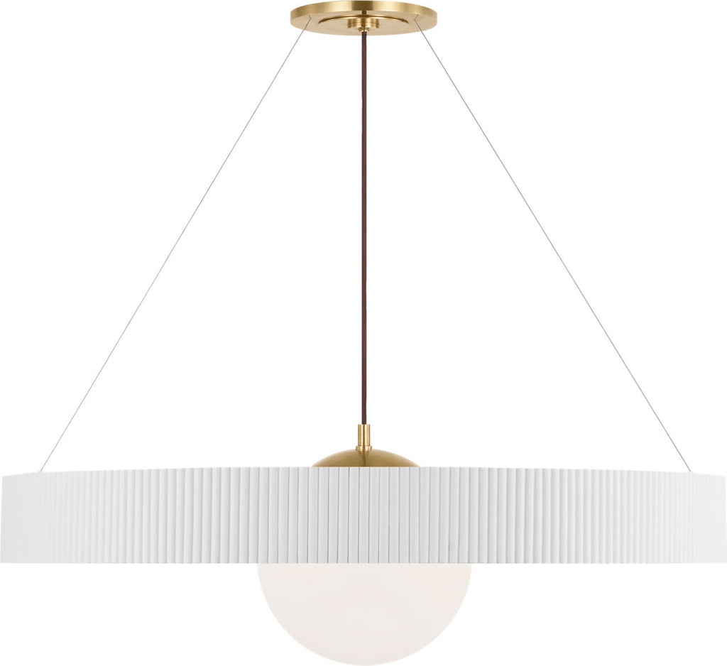 Arena 42" Ring and Globe Chandelier | Hand-Rubbed Antique Brass and Matte White | White Glass