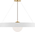 Arena 42" Ring and Globe Chandelier | Hand-Rubbed Antique Brass and Matte White | White Glass