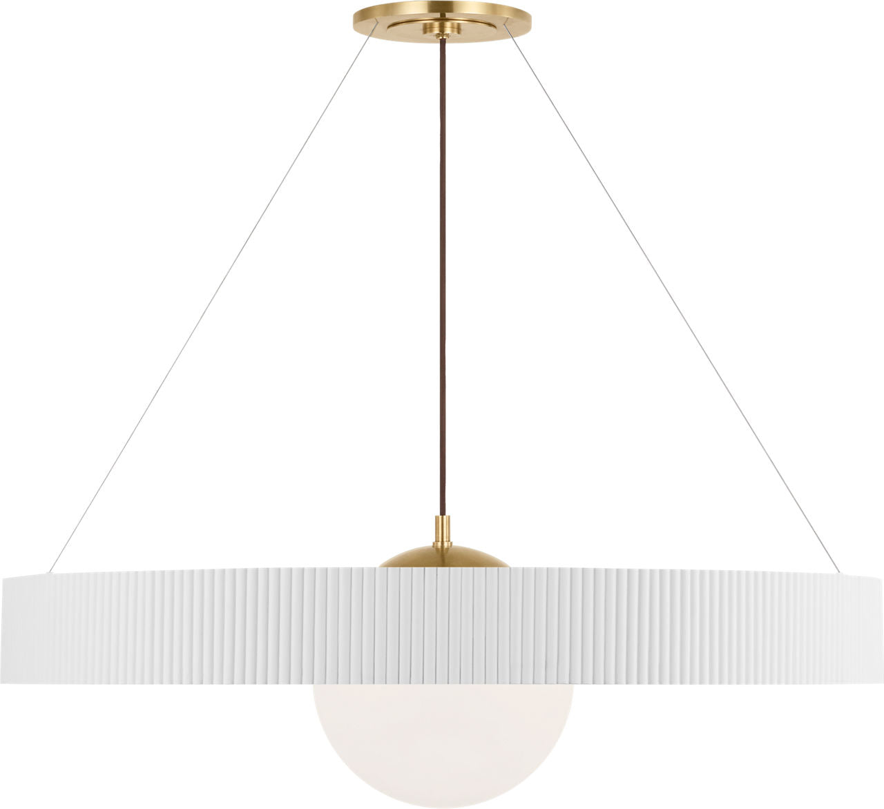 Arena 42" Ring and Globe Chandelier | Hand-Rubbed Antique Brass and Matte White | White Glass