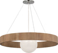 Arena 42" Ring and Globe Chandelier | Polished Nickel and Natural Oak | White Glass