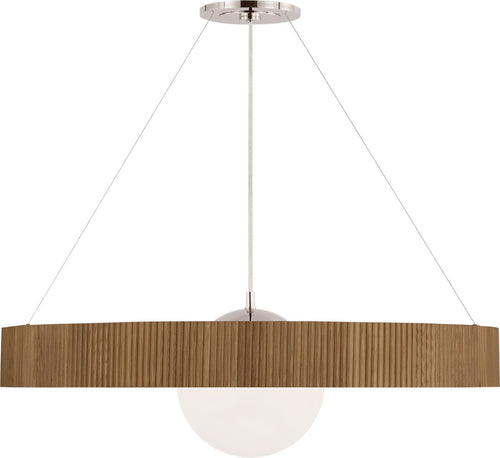 Arena 42" Ring and Globe Chandelier | Polished Nickel and Natural Oak | White Glass