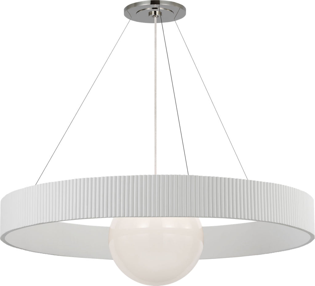 Arena 42" Ring and Globe Chandelier | Polished Nickel and Matte White | White Glass