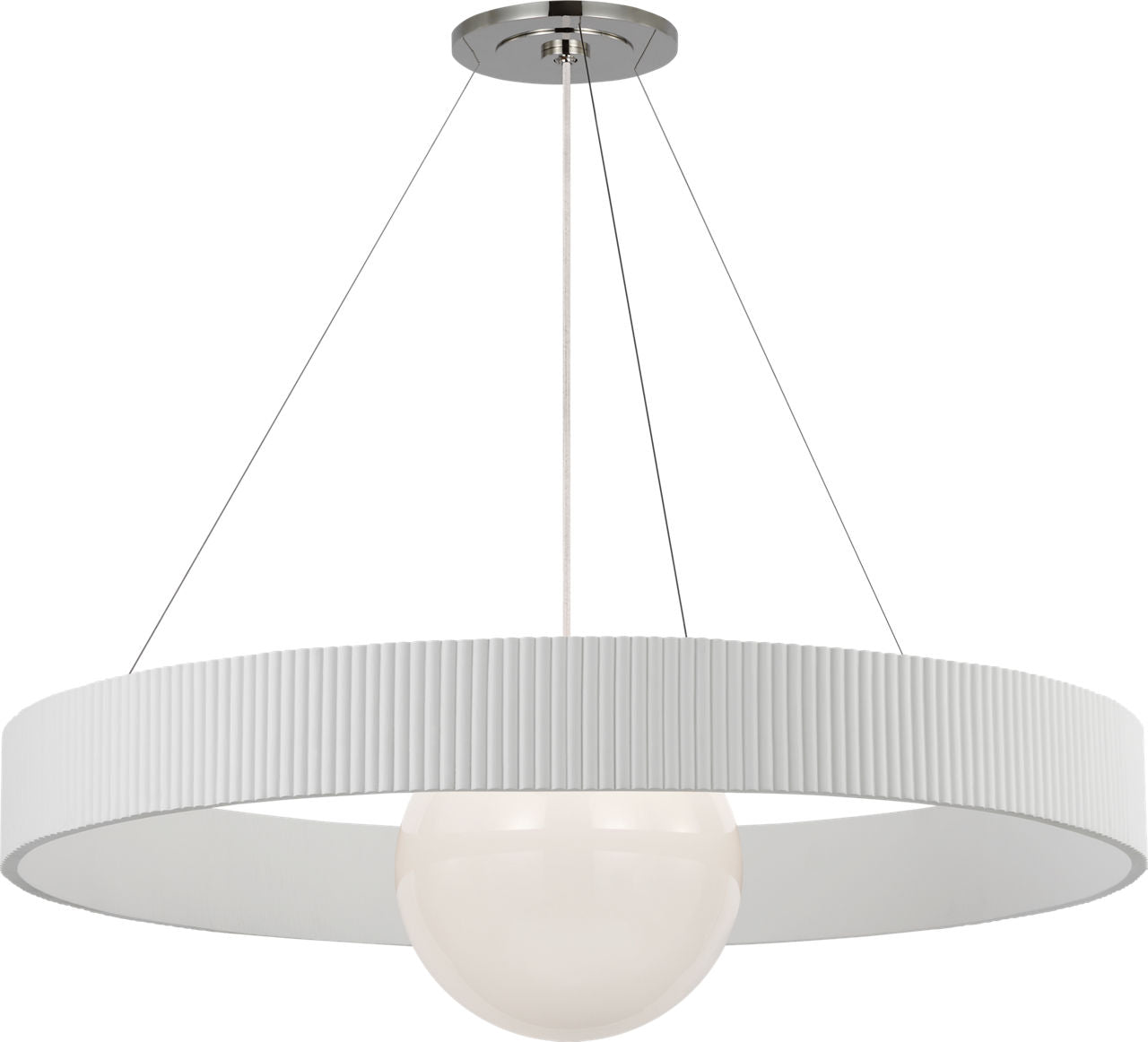 Arena 42" Ring and Globe Chandelier | Polished Nickel and Matte White | White Glass