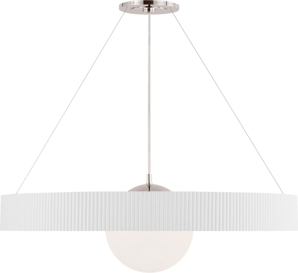 Arena 42" Ring and Globe Chandelier | Polished Nickel and Matte White | White Glass