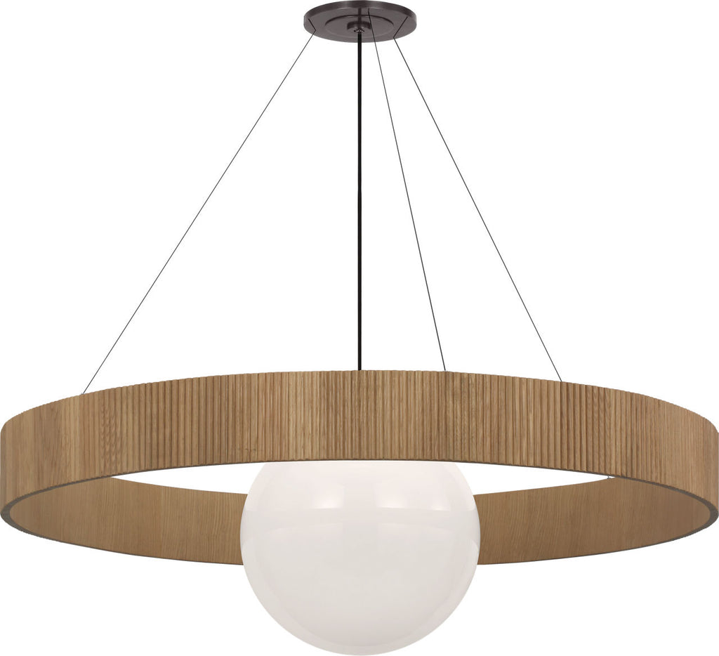 Arena 53" Ring and Globe Chandelier | Bronze and Natural Oak | White Glass