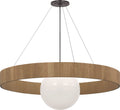 Arena 53" Ring and Globe Chandelier | Bronze and Natural Oak | White Glass