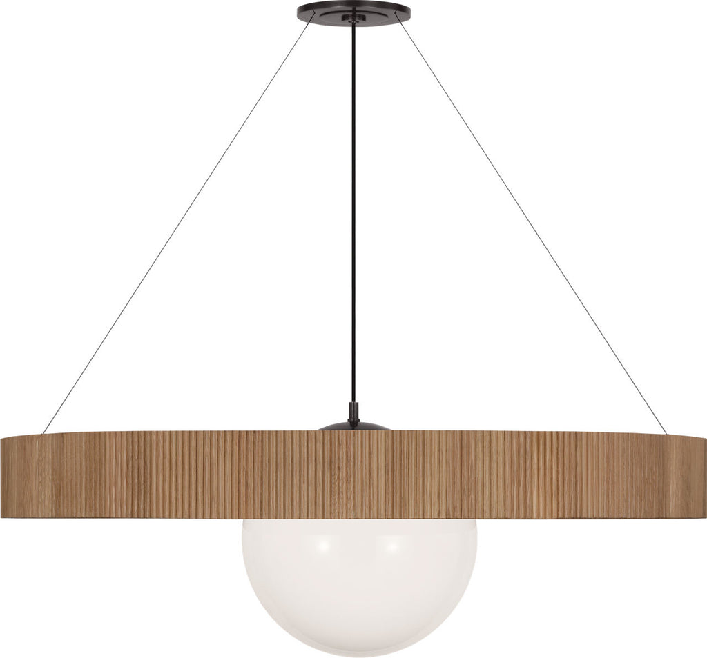 Arena 53" Ring and Globe Chandelier | Bronze and Natural Oak | White Glass