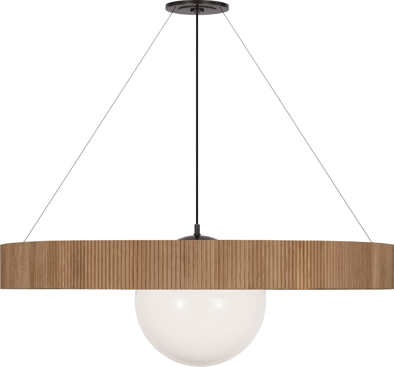 Arena 53" Ring and Globe Chandelier | Bronze and Natural Oak | White Glass