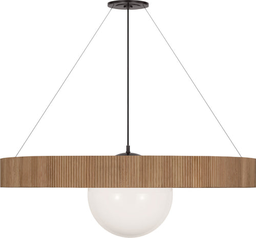 Arena 53" Ring and Globe Chandelier | Bronze and Natural Oak | White Glass
