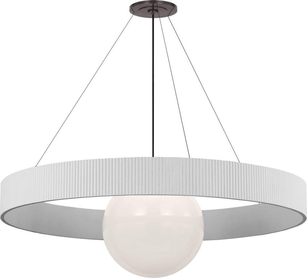 Arena 53" Ring and Globe Chandelier | Bronze and Matte White | White Glass