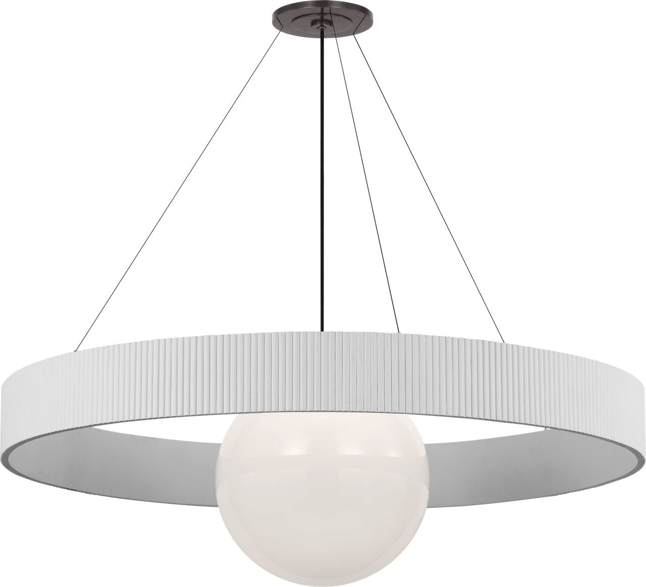 Arena 53" Ring and Globe Chandelier | Bronze and Matte White | White Glass