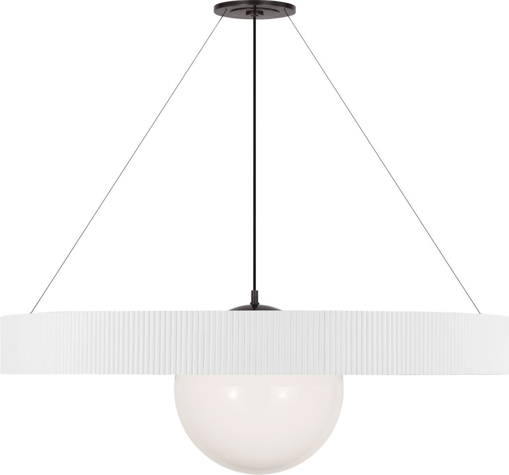 Arena 53" Ring and Globe Chandelier | Bronze and Matte White | White Glass