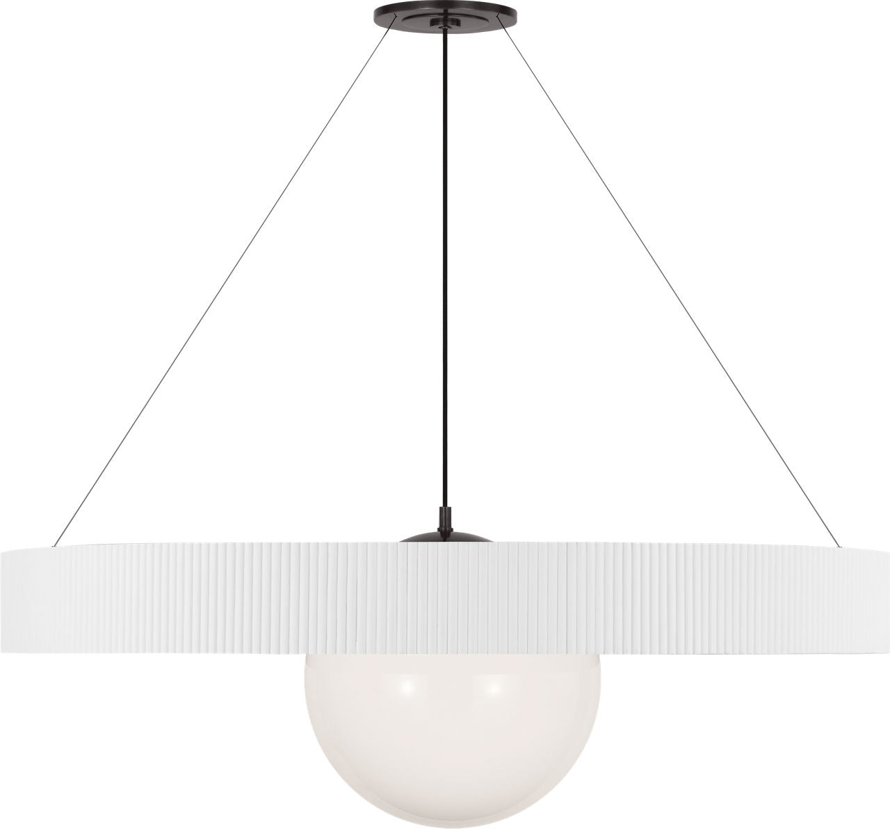 Arena 53" Ring and Globe Chandelier | Bronze and Matte White | White Glass