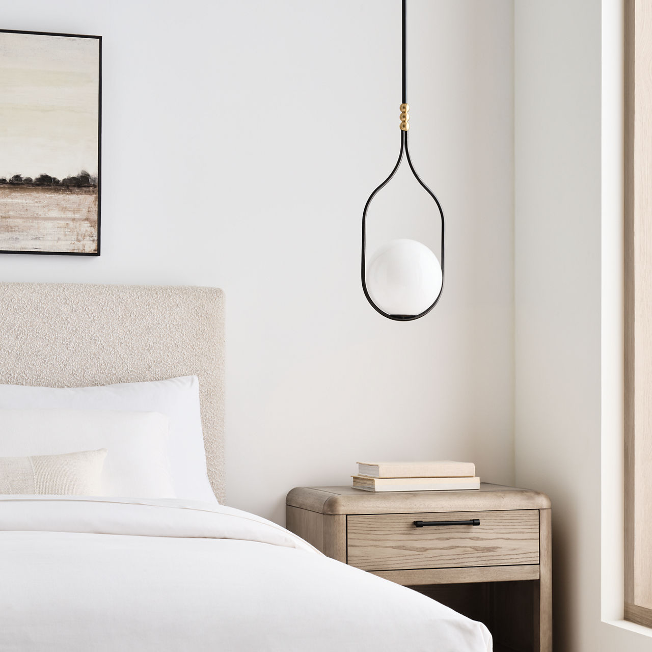 Jodo 9" Pendant | Bronze and Brass | White Glass