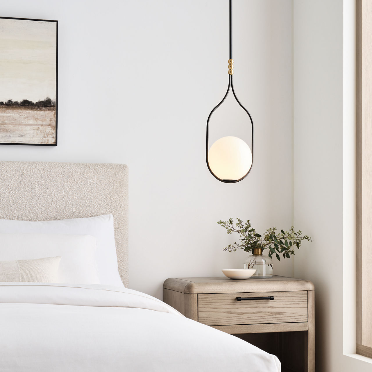 Jodo 9" Pendant | Bronze and Brass | White Glass