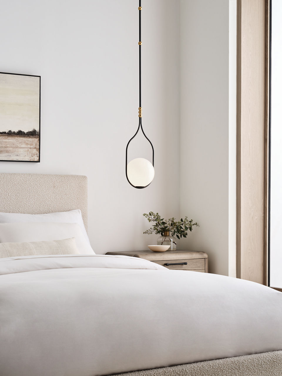 Jodo 9" Pendant | Bronze and Brass | White Glass