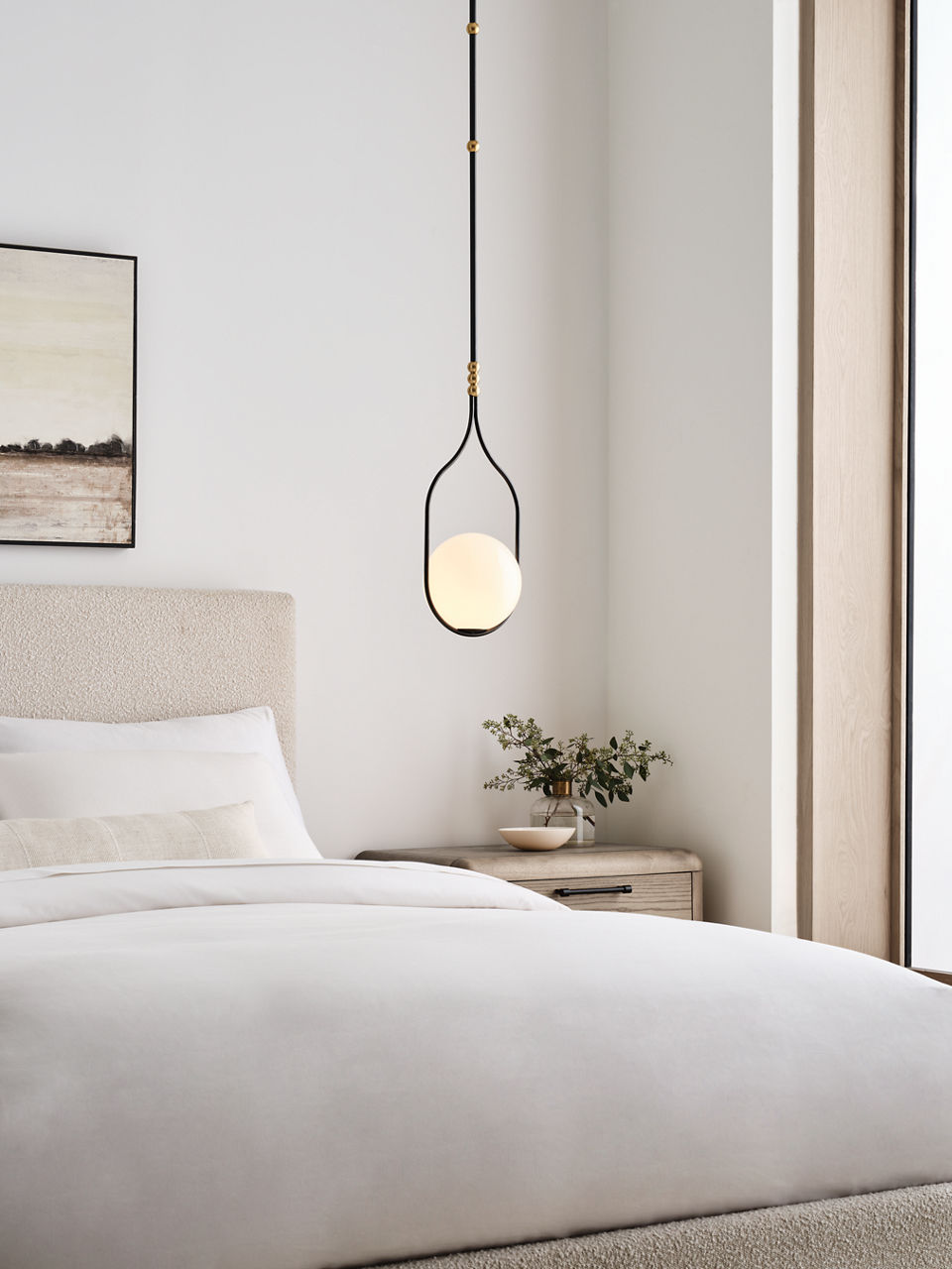 Jodo 9" Pendant | Bronze and Brass | White Glass