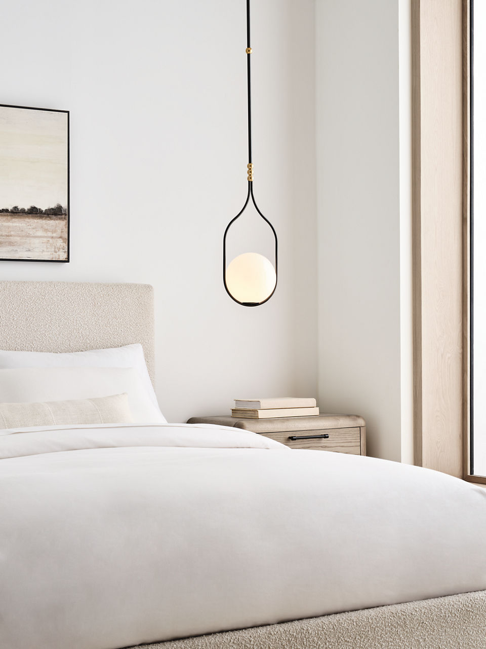 Jodo 9" Pendant | Bronze and Brass | White Glass