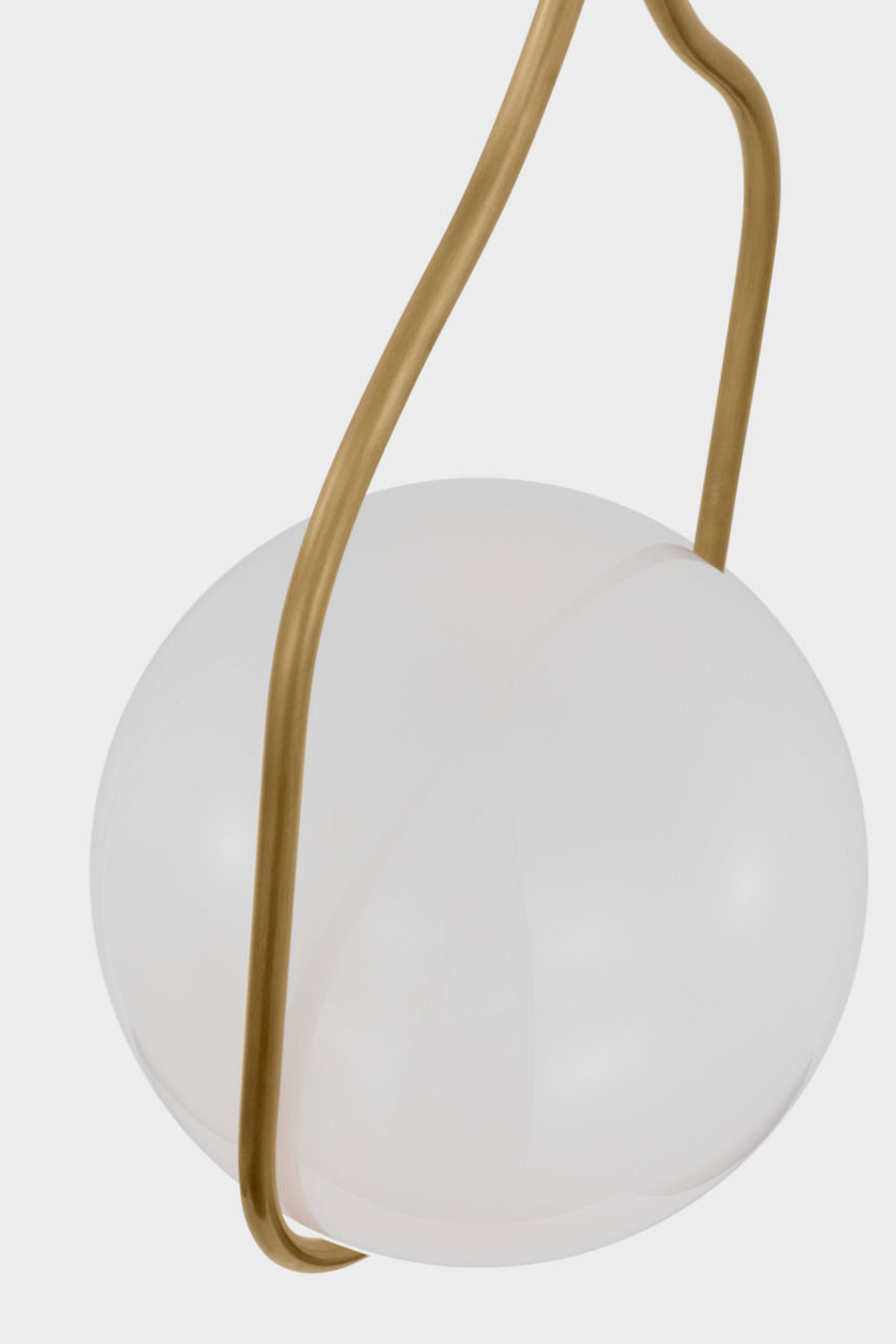 Jodo 9" Pendant | Hand-Rubbed Antique Brass | White Glass