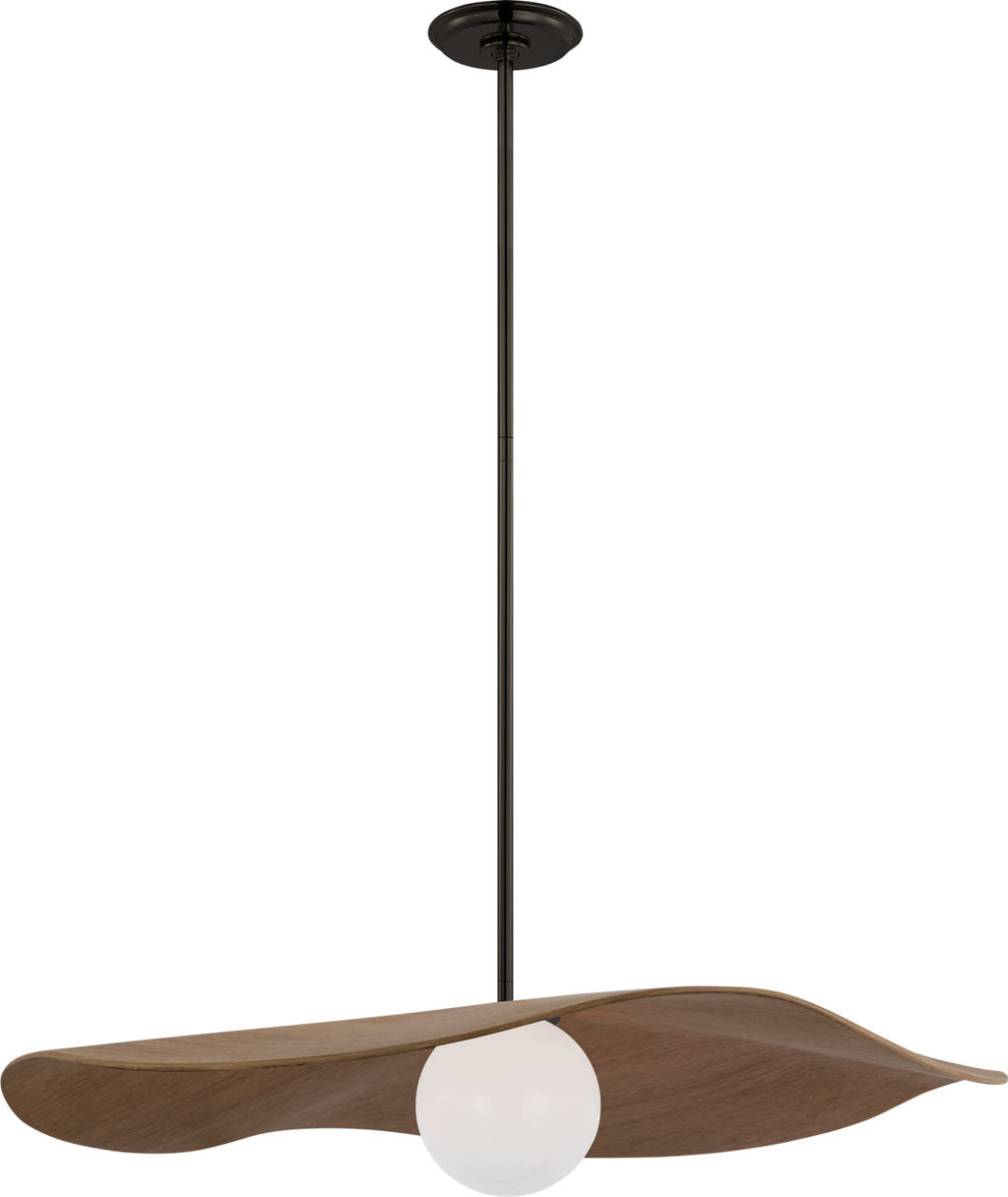 Mahalo 28" Pendant | Bronze and White Glass | Natural Oak Shade