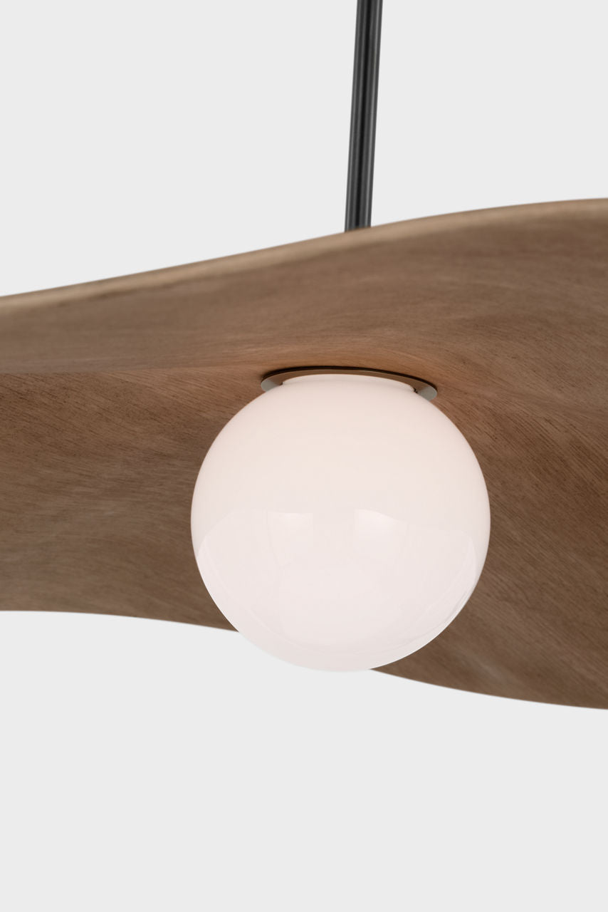 Mahalo 40" Pendant | Bronze and White Glass | Natural Oak Shade