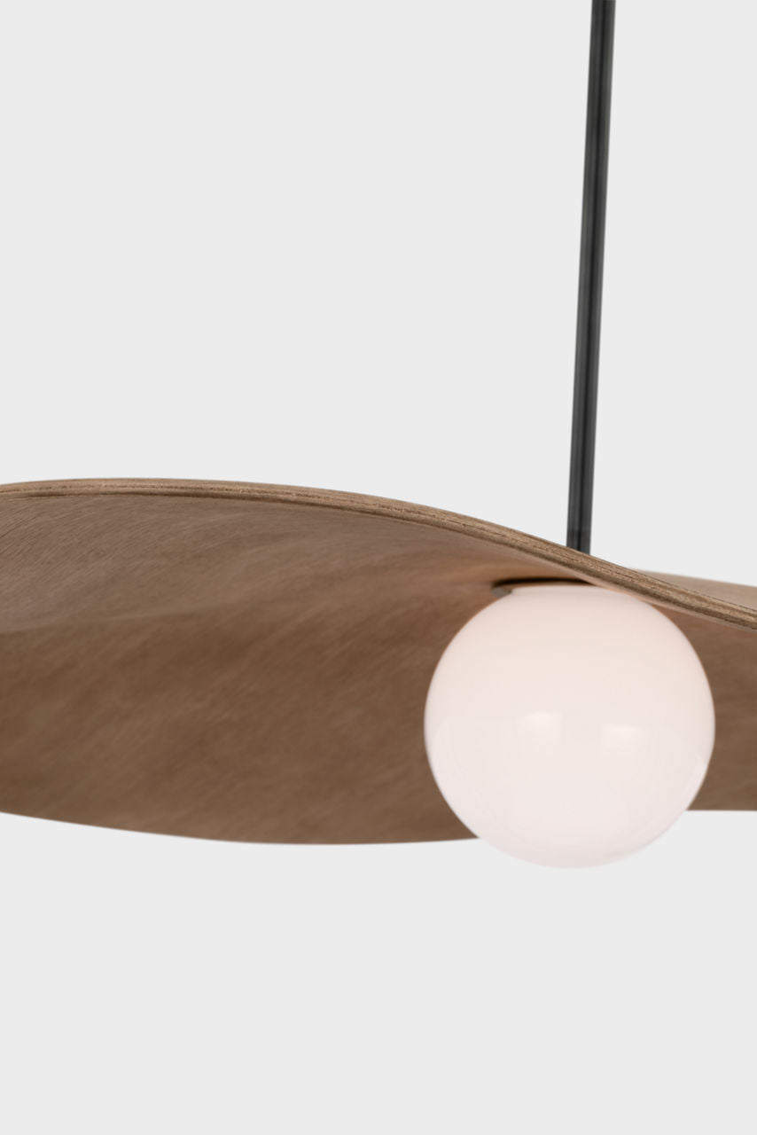 Mahalo 40" Pendant | Bronze and White Glass | Natural Oak Shade
