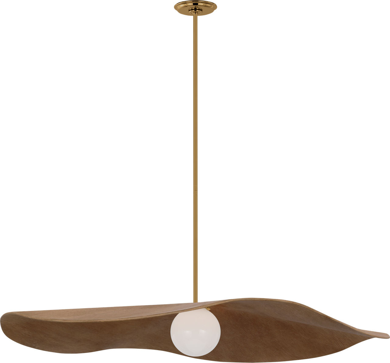 Mahalo 40" Pendant | Hand-Rubbed Antique Brass and White Glass | Natural Oak Shade