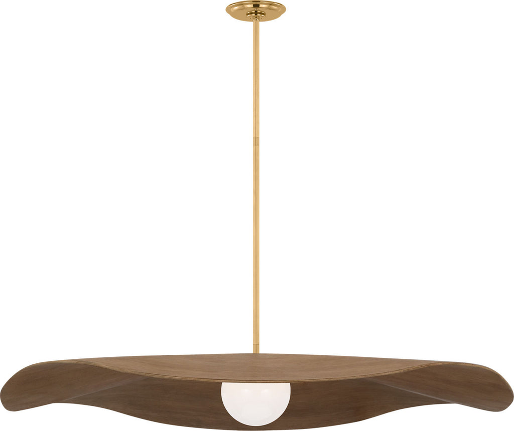Mahalo 40" Pendant | Hand-Rubbed Antique Brass and White Glass | Natural Oak Shade