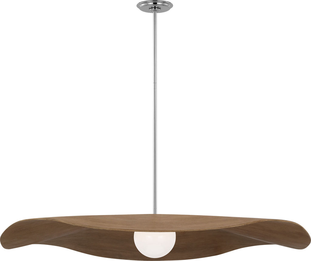 Mahalo 40" Pendant | Polished Nickel and White Glass | Natural Oak Shade