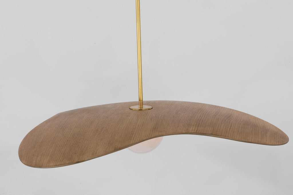 Mahalo 35" Tri Pendant | Hand-Rubbed Antique Brass and White Glass | Natural Oak Shade