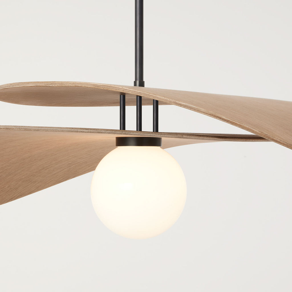 Mahalo 32" Tiered Pendant | Bronze and Natural Oak | White Glass