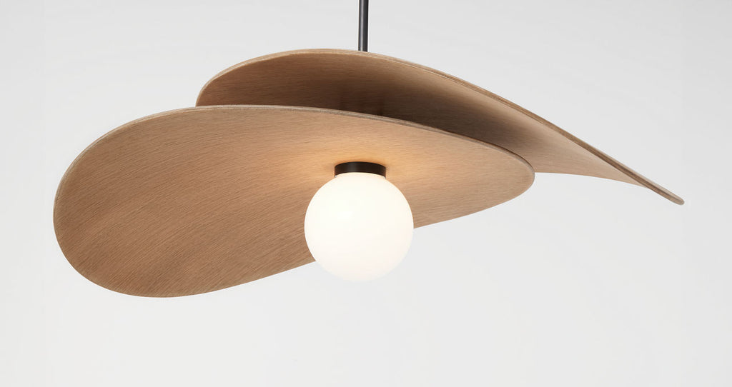 Mahalo 32" Tiered Pendant | Bronze and Natural Oak | White Glass