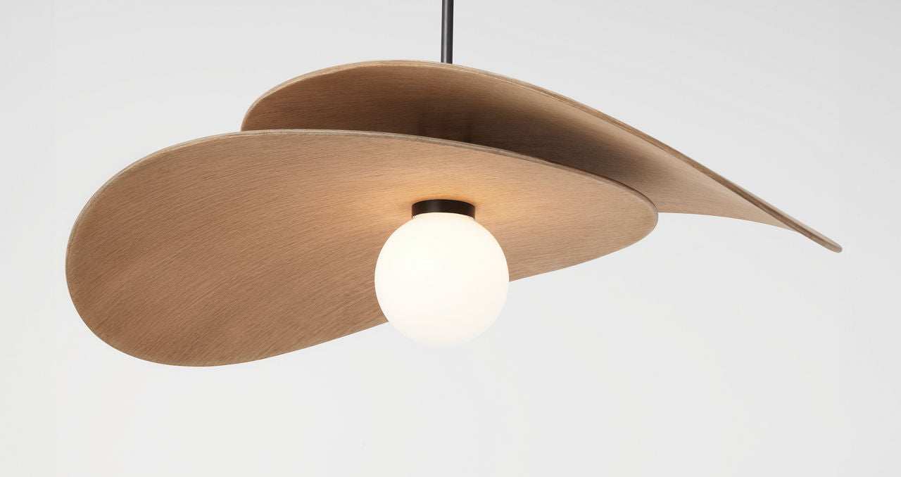 Mahalo 32" Tiered Pendant | Bronze and Natural Oak | White Glass