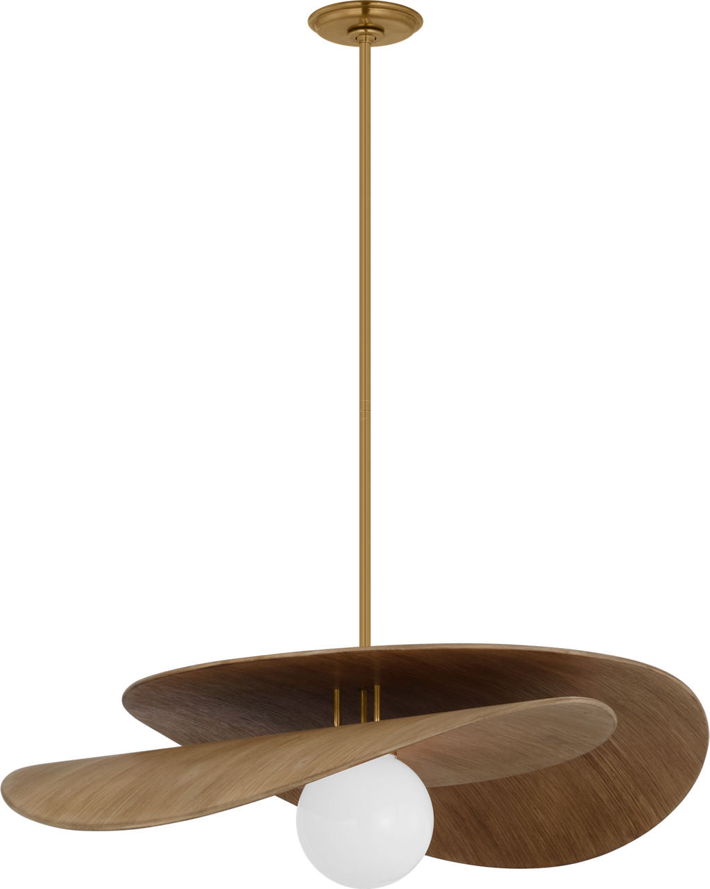 Mahalo 32" Tiered Pendant | Hand-Rubbed Antique Brass and Natural Oak | White Glass