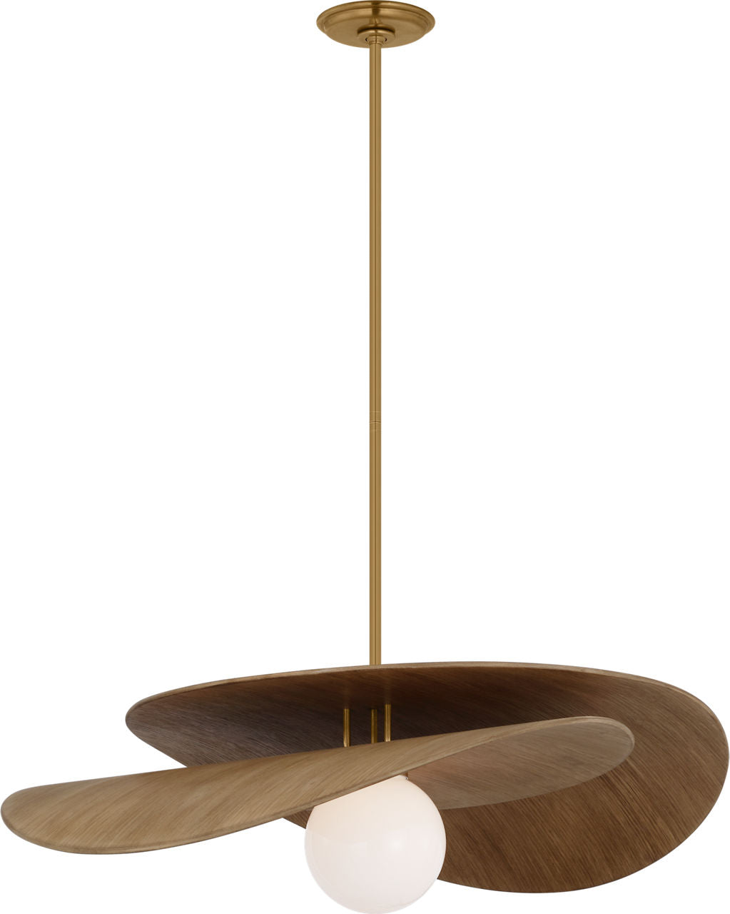 Mahalo 32" Tiered Pendant | Hand-Rubbed Antique Brass and Natural Oak | White Glass