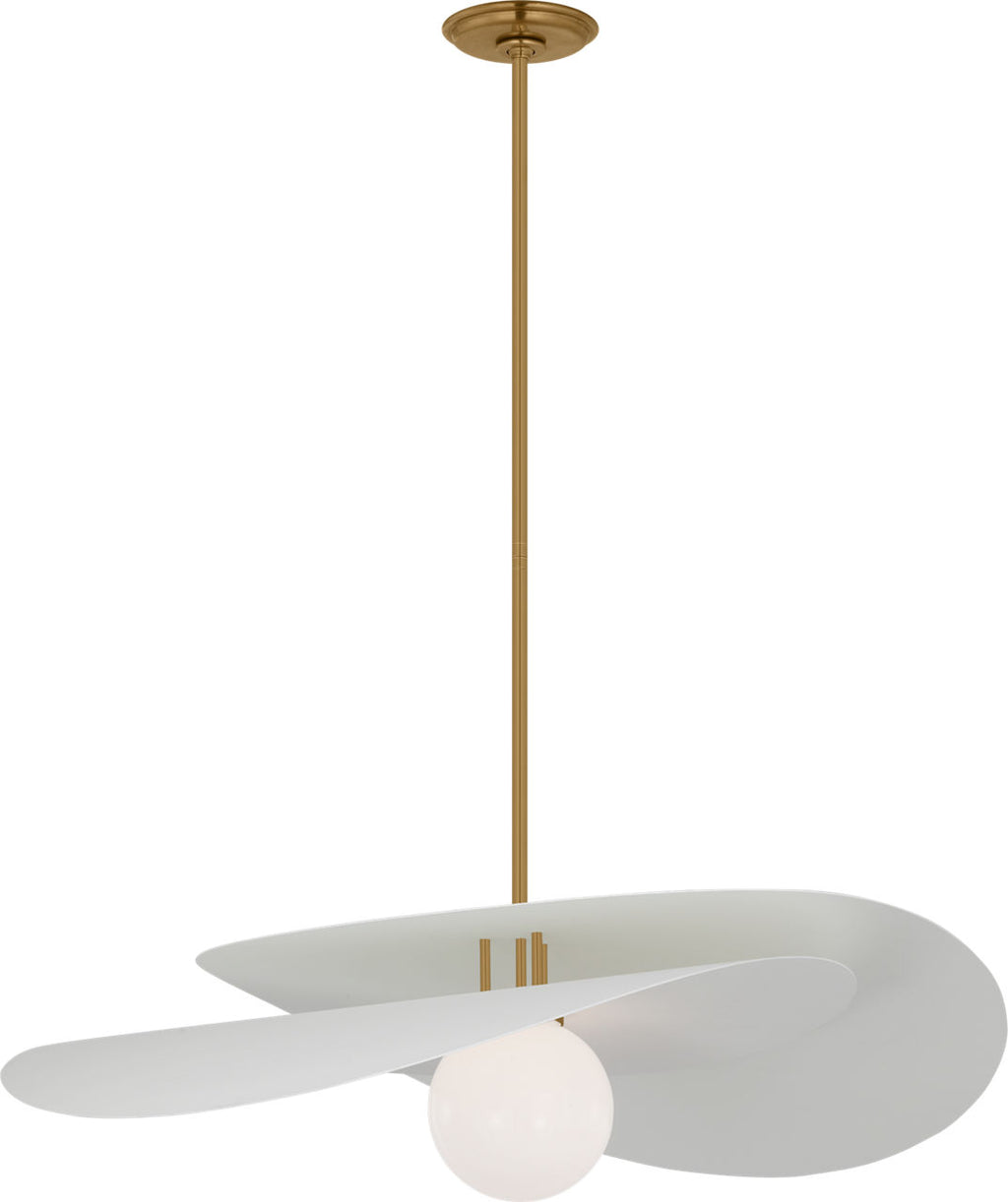 Mahalo 32" Tiered Pendant | Hand-Rubbed Antique Brass and Matte White | White Glass