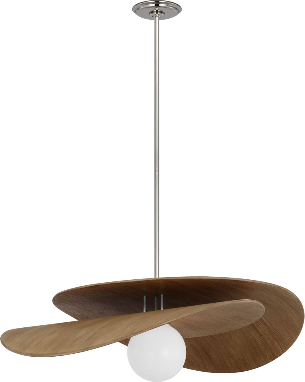 Mahalo 32" Tiered Pendant | Polished Nickel and Natural Oak | White Glass