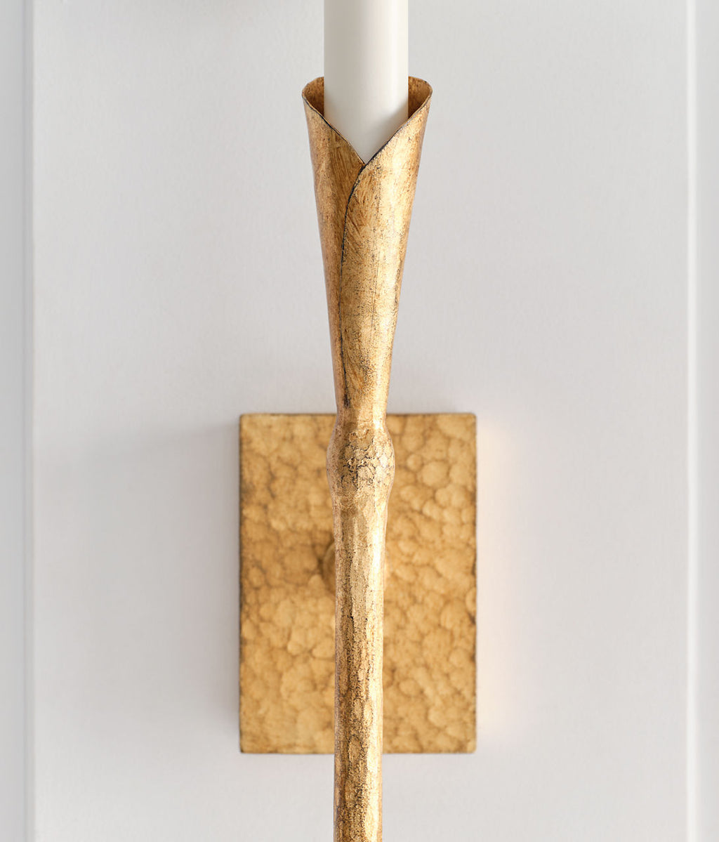 Aiden Large Tail Sconce | Gilded Iron | Linen Shade