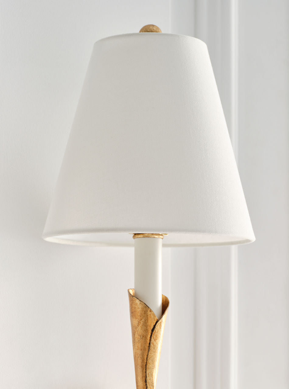 Aiden Large Tail Sconce | Gilded Iron | Linen Shade