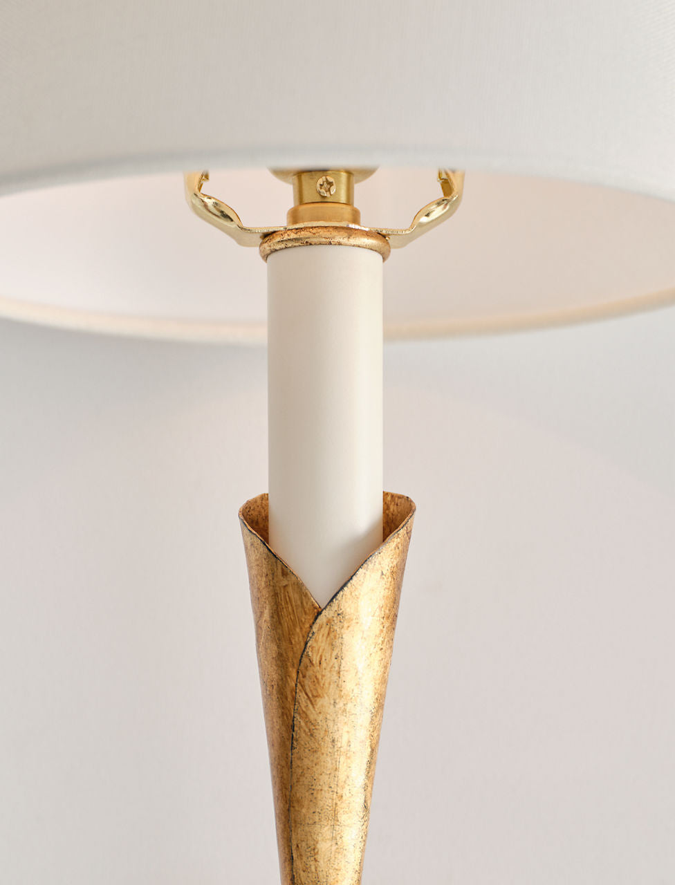 Aiden Large Tail Sconce | Gilded Iron | Linen Shade