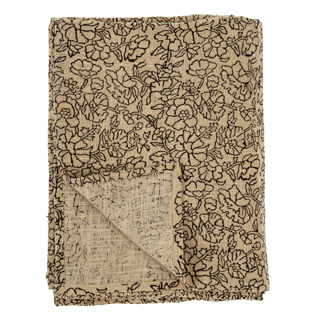 Poppy Block Print Tablecloth Natural