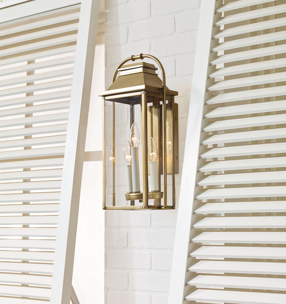 Wellsworth Large Lantern Painted Distressed Brass
