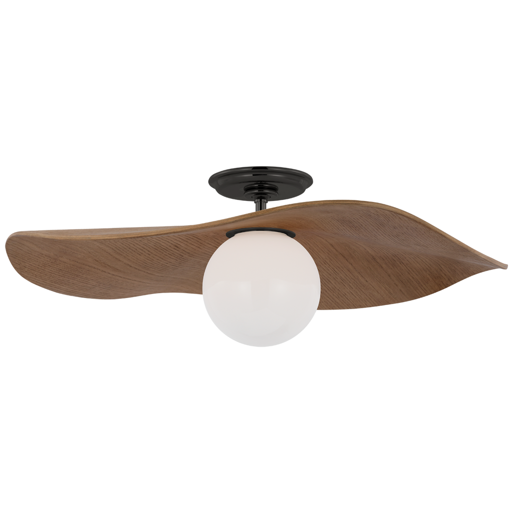Mahalo 22" Semi-Flush Mount | Bronze and White Glass | Natural Oak Shade