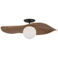 Mahalo 22" Semi-Flush Mount | Bronze and White Glass | Natural Oak Shade