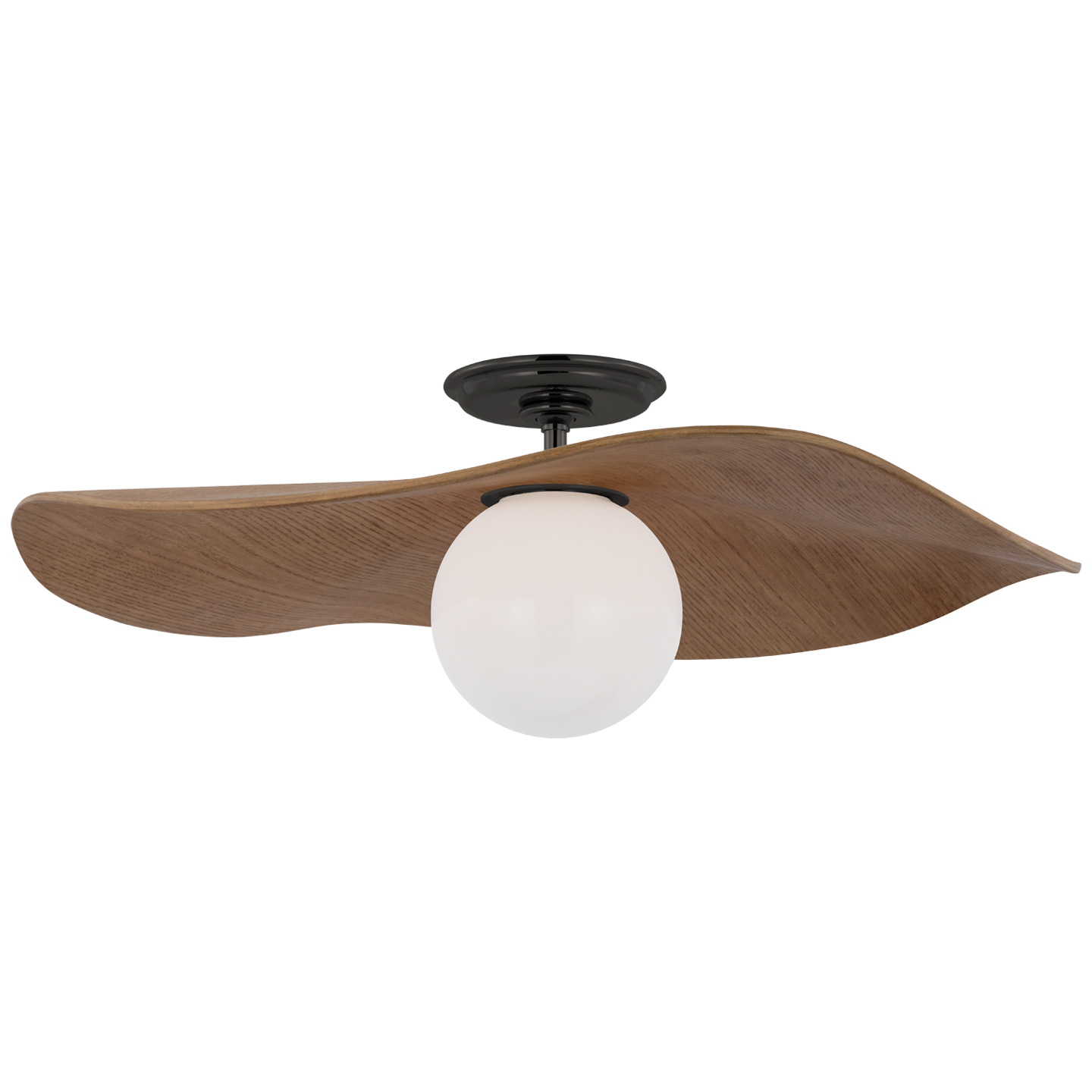 Mahalo 22" Semi-Flush Mount | Bronze and White Glass | Natural Oak Shade