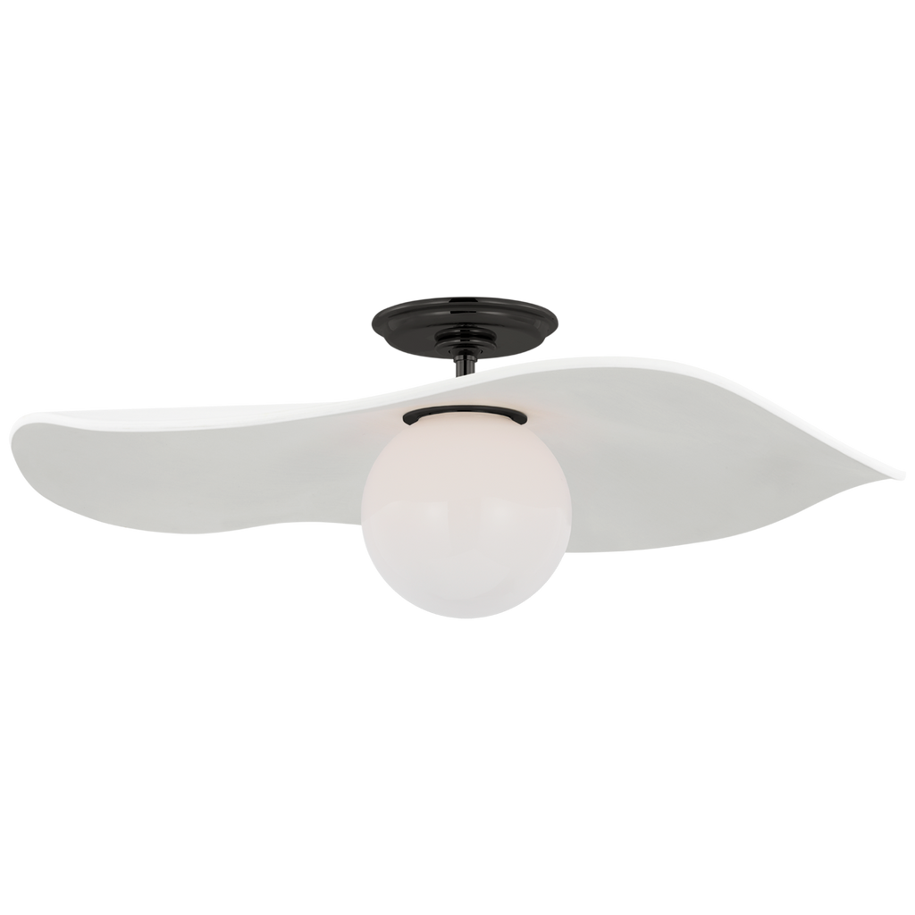 Mahalo 22" Semi-Flush Mount | Bronze and White Glass | Matte White Shade
