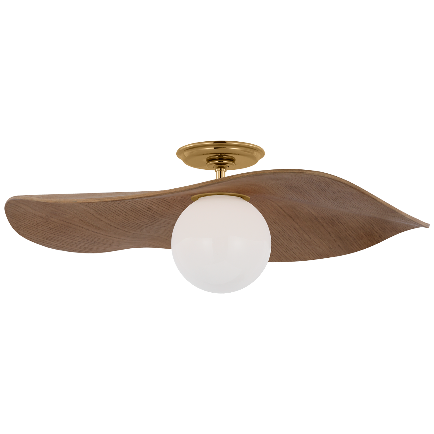 Mahalo 22" Semi-Flush Mount | Hand-Rubbed Antique Brass and White Glass | Natural Oak Shade
