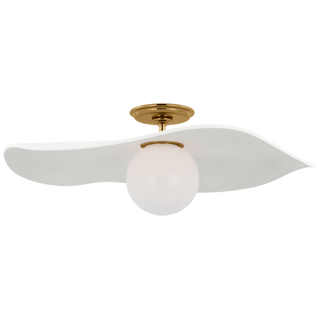Mahalo 22" Semi-Flush Mount | Hand-Rubbed Antique Brass and White Glass | Matte White Shade