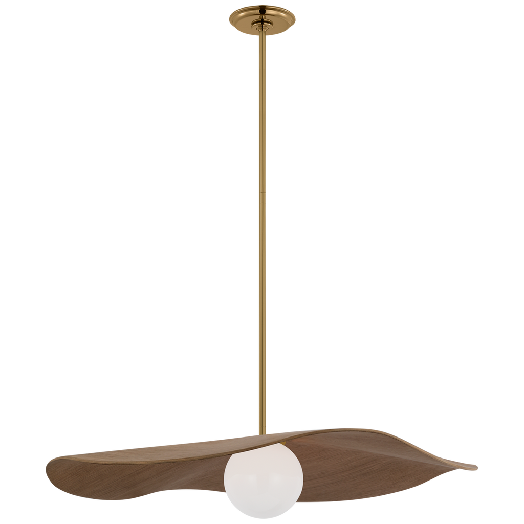 Mahalo 28" Pendant | Hand-Rubbed Antique Brass and White Glass | Natural Oak Shade