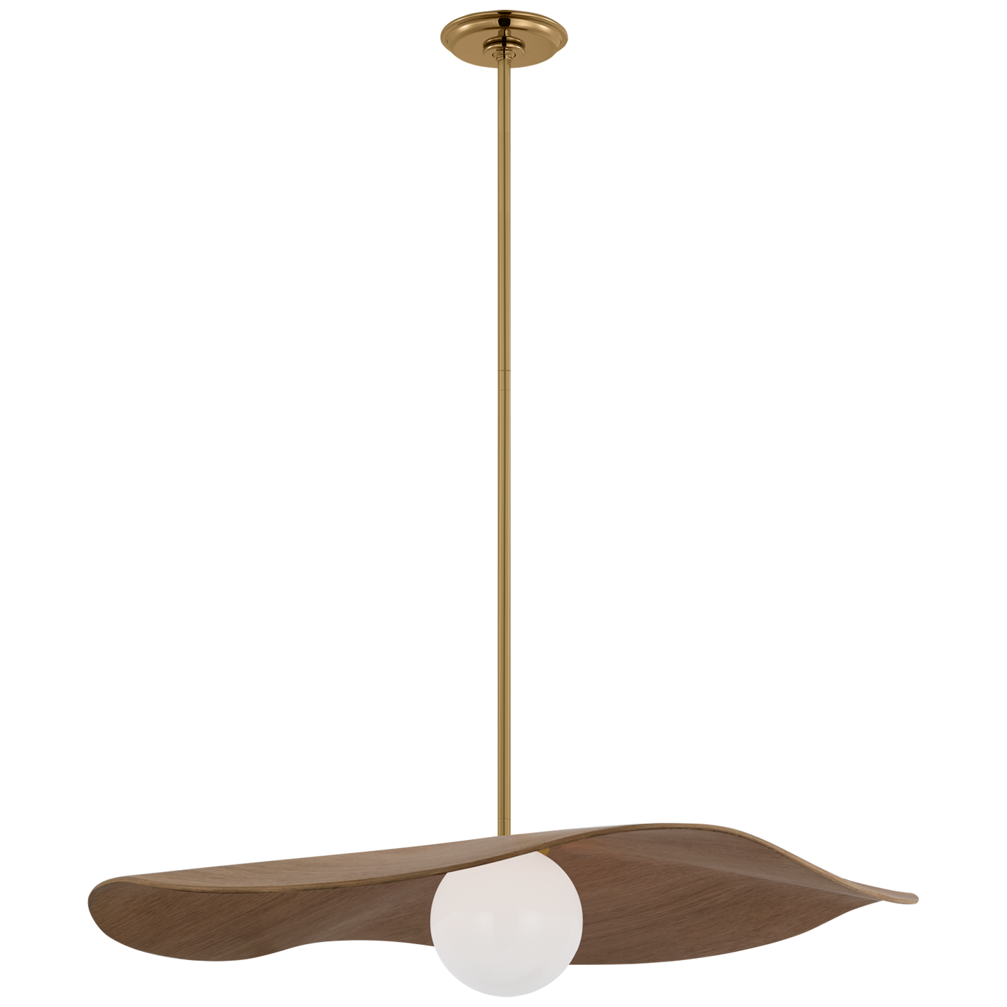 Mahalo 28" Pendant | Hand-Rubbed Antique Brass and White Glass | Natural Oak Shade